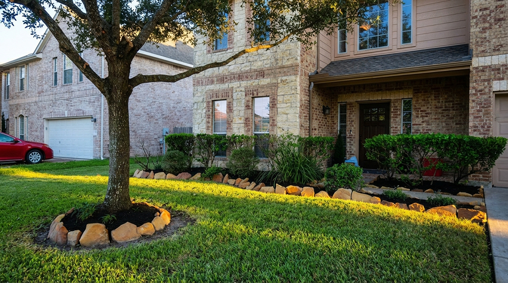 Residential front yard landscaping in Baytown, TX