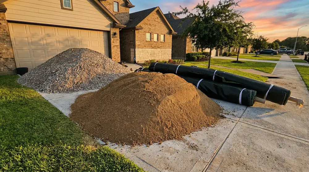 Landscaping materials and driveway preparation in Baytown, TX